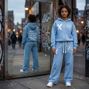 Sweat-shirt court zippé en molleton 100 % coton, style streetwear vintage, écologique, épais, délavé à l'acide, avec strass et effet vieilli - Product Image 2