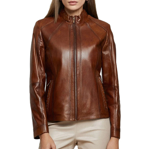 Custom Women's <b>Leather</b> Bomber <b>Jacket</b> Genuine <b>Leather</b> Woven Breathable OEM ODM Private Label Custom Logo Fashion Manufacturer - Product Image 3