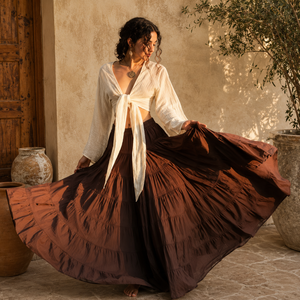 Cotton Natural Waist Tiered Floor-Length Casual <b>Boho</b> Summer Beach Vacation Lightweight A-Line Design Ruffles <b>Skirt</b> - Product Image 2