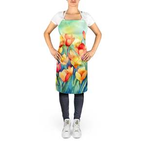 Tablier multicolore grand unisexe adulte pour femmes et hommes Freesias en aquarelle pour cuisine, pâtisserie, jardinage style serveur - Product Image 2