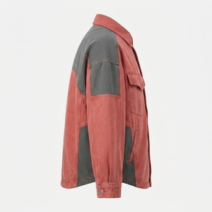 Veste en jean color block pour homme, personnalisée, à deux tons contrastés, style streetwear décontracté, manteau vintage délavé - Product Image 3
