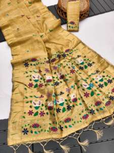 Sari de Algodón Muga Suave Premium con Tejido Menna, Borde Zari Rajhans Pallu, Blusa de Contraste Muniya, Elegante para Fiestas, Todas las Estaciones - Product Image 6