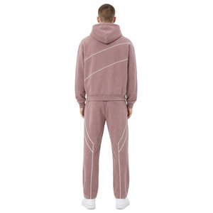 Sweat-shirt rose à capuche coupe ample, pantalon de survêtement décontracté avec passepoil, logo personnalisé, molleton de coton épais, sweats à capuche oversize, coordonné ODM - Product Image 3