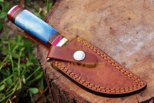 Cuchillo de Caza de Acero de Damasco Hecho a Mano, Más Vendido, con Mango de Hueso y Funda de Cuero, Cuchillo de Supervivencia para Acampar al Aire Libre con Afilado Extremo - Product Image 6