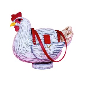 Cesta de Almacenamiento de Mimbre Blanco Ecológica con Forma de Gallina, Bolso Bandolera de Mimbre Tejido a Mano con Forma de Animal Divertido y Organizador de Escritorio - Product Image 1