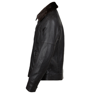 <b>Men's</b> Fashion Genuine Sheepskin Leather <b>Jacket</b> with Stand Collar and Front Logo Dark Brown <b>Fur</b> <b>Lined</b> Winter Christmas Gift - Product Image 4