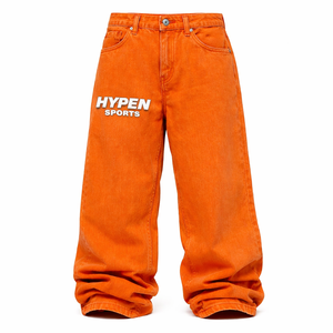 HYPEN SPORTS - Jeans de mezclilla holgados de pierna recta para hombre, corte medio, transpirables, para verano, otoño y primavera - Product Image 1