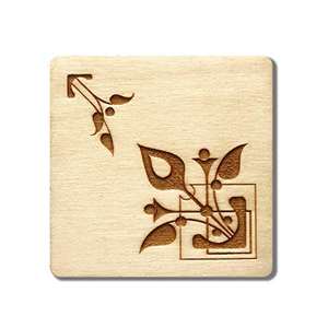 Sous-verre en bois naturel pour café et restaurant, gravé au laser, souvenir, cadeau promotionnel personnalisé, motif floral vintage, carré - Product Image 1