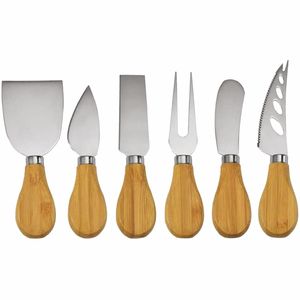 Juego Profesional de 6 Utensilios para Queso, Espátula, Cuchillo, Tenedor y Rebanador de Queso con Mango de Madera y Acero Inoxidable, para Catering y Fiestas - Product Image 1