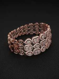 925 <b>Silver</b> Elegant Wide Rose Gold <b>Cuff</b> Multi-Shape Diamond Chain Link <b>Bracelet</b> Women Luxury Baguette Pear Shape Bridal Trendy - Product Image 2