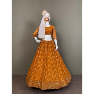 LEHENGA CHOLI DESIGNER GEORGETTE AVEC BRODERIE DE PAILLETTES ET DUPATTA JAUNE EN MODAL ET VISCOSE PISHWAS/ANARKALI - Product Image 1