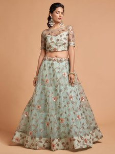 Indian Wedding Lehenga Choli <b>Net</b> Sequence Embroidery Floral Two Piece <b>Dress</b> for Women - Product Image 4