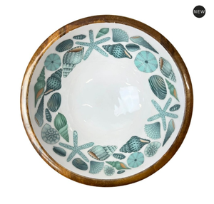 Bol de service en bois naturel très demandé, ensemble de bols méditerranéens avec bord doré et motif vie marine pour la table et la vaisselle - Product Image 3