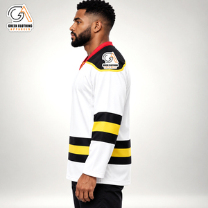 Fabrication directe d'usine, maillot de hockey sur glace unisexe personnalisé, imprimé par transfert thermique, broderie 3D, 100% polyester, coupe courte devant - Product Image 3