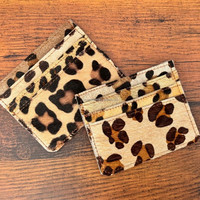 Cheveux faits à la main sur imprimé léopard porte-carte de crédit Premium véritable cuir de vachette porte-cartes mince minimaliste portefeuille pour femmes