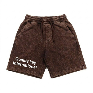 Wholesale Men's Acid Wash Cotton Shorts Custom Logo Men's Shorts <b>Polyester</b> Breathable Long Drawstring <b>Boxer</b> Shorts - Product Image 3