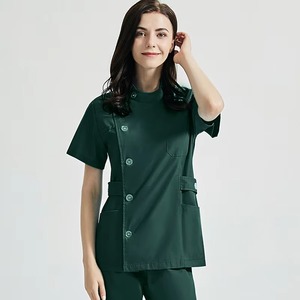 Blouse d'hôpital bleu marine à manches courtes pour femmes, avec boutons et poches, pour le personnel médical - Product Image 3
