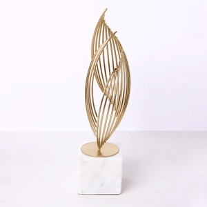 Modern Luxury Abstract Flame Metal Sculpture with Heavy White Marble Block Base for Living Room Coffee <b>Table</b> and <b>Console</b> Decor - Product Image 6