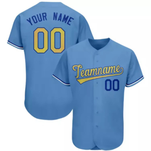 Customizable Baseball Jersey Teamname 00 Navy Yellow Screen Printed Unisex Adult Short Sleeve Moisture Wicking - Product Image 3