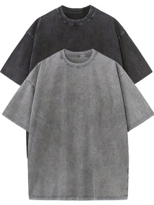 T-shirts pour hommes en coton peigné épais, vente en gros d'usine, haute qualité, logo personnalisé, style décontracté vintage à manches courtes, gris - Product Image 1