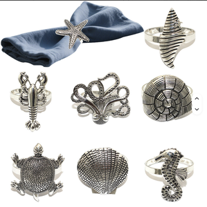 Anillos de Servilleta de Metal con Forma de Estrella de Mar, Concha y Caballito de Mar, Porta Servilletas de Hierro para Decoración de Mesas de Boda y Hoteles - Product Image 2