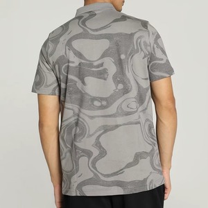Short de golf pour homme haut de gamme, 100% coton, imprimé sublimation, motif géométrique à rayures ondulées bleu marine et gris, anti-plis, avec poche - Product Image 4