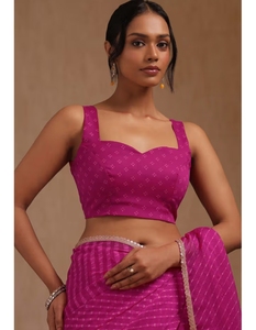 Saree KV in Georgette Rosa <span class=keywords><strong>Fucsia</strong></span> con Stampa Leheriya e Blusa Non Cucita - Product Image 3
