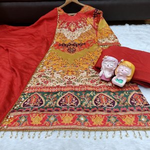 Latest Collection Crepe Silk with Digital Print & <b>Mirror</b> work Bell Sleeve Readymade Plazzo-Kurta-Dupatta At Wholesale Rate - Product Image 6