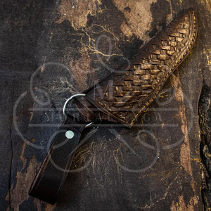 Couteau de chasse artisanal sur mesure, revêtement noir, avec bolster en laiton, lame pleine longueur - Product Image 6