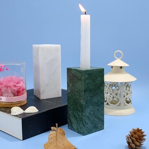 Base de Cubo de Mármol Natural Verde y Blanco Sólido Moderno para Velas Cónicas, Decoración de Mesa de Lujo - Product Image 1