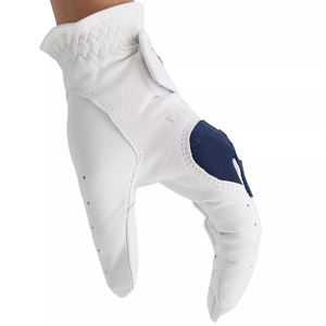 Golf <b>Glove</b> Left Hand Genuine <b>Leather</b> White <b>Navy</b> Non-Slip Hook And Loop Closure Unisex Sports - Product Image 2