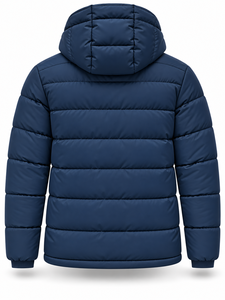 Men's Navy Hooded Puffer <b>Jacket</b> Waterproof Windproof Zipper Closure Front Logo Polyester Wadding Winter <b>Smart</b> Casual Coat - Product Image 2