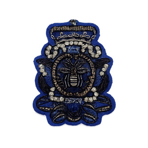 Luxury Handcrafted Embroidery Custom Badges Rhinestone Decoration <b>Sew</b>-On Shield Shape Vintage Style Safety <b>Pin</b> Fabric Solid - Product Image 4
