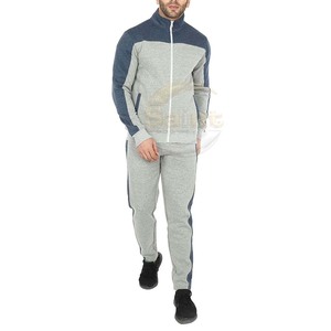 Ensemble de survêtement sportif deux pièces pour homme, style vintage, sweat-shirt à capuche zippé et pantalon de survêtement, 100% coton éponge respirant, gris marine - Product Image 4