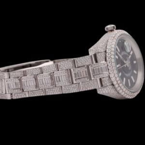 Reloj de Hombre Estilo Hip Hop con Esfera Negra Completamente Adornada con Diamantes Moissanite Redondos y Baguette, Multifuncional, Superventas - Product Image 4