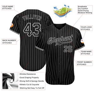 Top Quality OMMiZ Sublimation Print Embroidery Logo Men's Custom Black White Pinstripe Black-White Authentic <b>Baseball</b> Jersey - Product Image 1