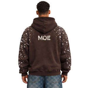 Sudadera con capucha de algodón grueso con cremallera y pedrería para hombre, con logo personalizado, estilo urbano, fabricación a granel - Product Image 2