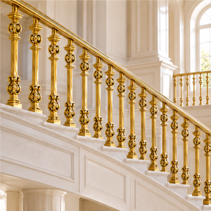 Rampe d'escalier en métal doré de luxe avec balustres décoratifs pour villas, hôtels et intérieurs haut de gamme - Product Image 4