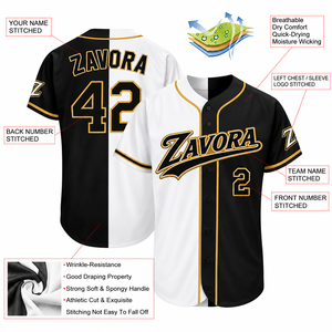 Camiseta de Béisbol Blanca y Negra para Hombre, Personalizada, de Dos Tonos, con Botones, Uniforme de Equipo, Impresión de Nombre y Número, Estilo Y2K, Ropa Deportiva al por Mayor - Product Image 3
