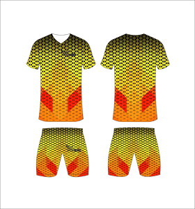 Custom Sublimated Soccer Uniform Set Yellow Orange Geometric Pattern Breathable Quick Dry Team Football Jersey Short <b>Kits</b> Men - Product Image 1