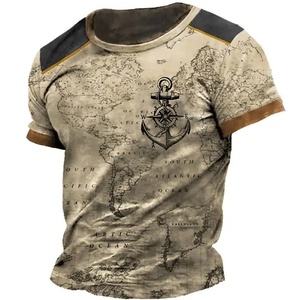 Men's Vintage Summer Short-Sleeved T-Shirt with <b>Navigation</b> <b>Compass</b> 3D Print British Streetwear Fashion New Collection - Product Image 6