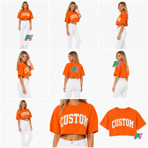 Crop top pour femme avec broderie personnalisée, col rond, manches courtes, coupe ample, t-shirt décontracté, printemps été, 100% coton, crop top d'été - Product Image 4