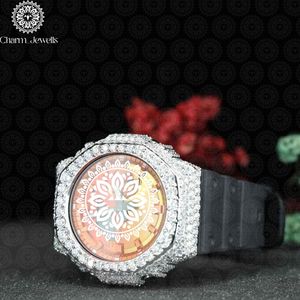 Charm_Jewells Montre ronde de luxe pour femme en acier inoxydable, cadran analogique, cristal saphir, lunette sertie de diamants, bracelet en caoutchouc - Product Image 5