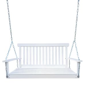 White Easy-to-assemble <b>Wood</b> <b>Bench</b> <b>Swing</b> with Armrests for Outdoor Patio <b>Garden</b> Yard Porch Backyard Sunroom-Front Porch Furniture - Product Image 3