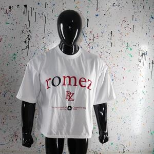 เสื้อยืดแขนสั้นสีขาวสำหรับผู้ชายของโรเมซทรงปกติคอกลมผ้าฝ้ายลำลองพิมพ์ลายตัวอักษรด้านหน้าดีไซน์โลโก้ CLUSH SPORTS - Product Image 1