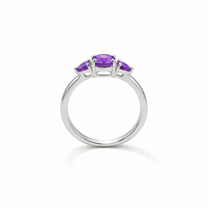 Sterling <b>Silver</b> 925 Amethyst Oval and Trillion Three Stone <b>Ring</b> Prong <b>Set</b> Designer Gemstone Jewelry - Product Image 6