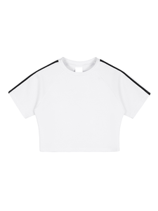 Ensembles de hauts courts rayés personnalisés en gros pour femmes, t-shirts et jupes vierges de haute qualité en mélange de coton 230 GSM pour femmes - Product Image 4
