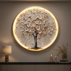 Panneau mural LED en MDF |   Design de paysage montagneux contemporain fait main |   70x70x4cm |   Blanc/Marron |   Aqudus Saleem |   Vente en gros - Product Image 2