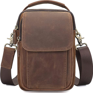 <b>Men</b>’s Genuine Leather Messenger <b>Bag</b>, Small Crossbody Shoulder <b>Bag</b>, Compact Casual Purse for Business <b>Travel</b> and Everyday Use - Product Image 1