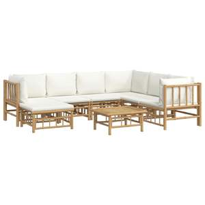Conjunto de Muebles de Jardín de Bambú Blanco Crema con Cojines Confortables - Product Image 3
